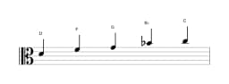 Sheet music of the D Malkos raga scale in three octaves (4)
