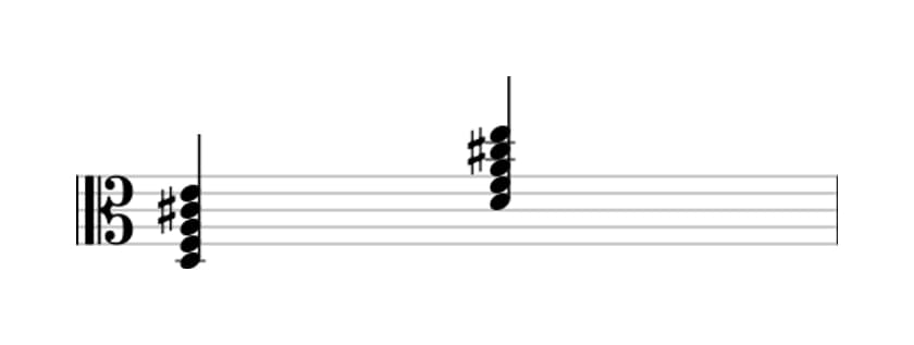 Sheet music of D Minor major ninth in three octaves (3)