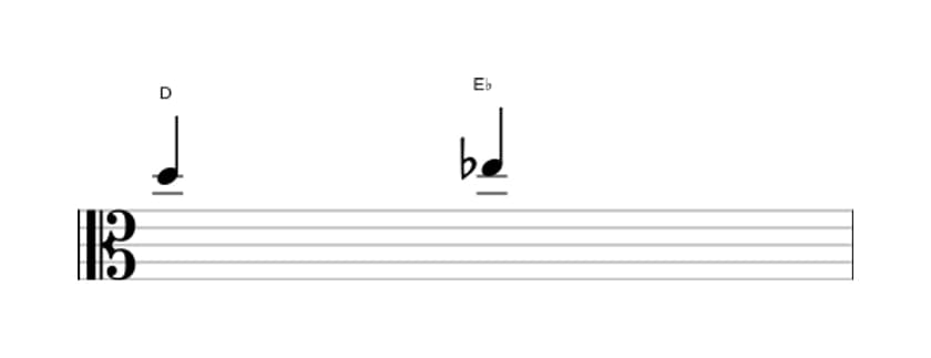 Sheet music of the Minor second interval in three octaves (5)