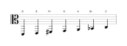Sheet music of the D Mixolydian flat sixth scale in three octaves (2)