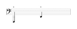 Sheet music of the note D in multiple octaves (1)