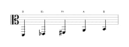 Sheet music of the D Scriabin scale in three octaves (2)