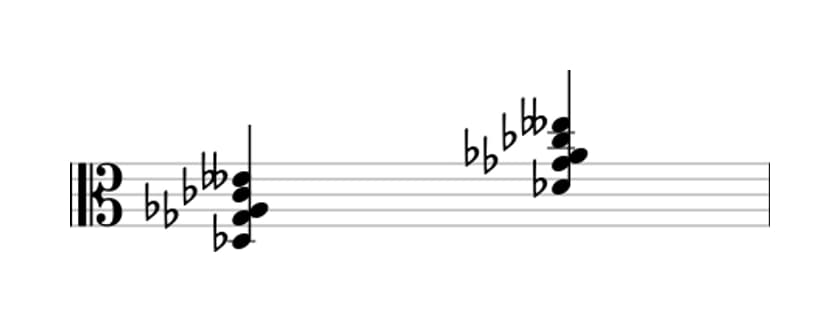 Sheet music of D flat suspended fourth flat ninth in three octaves (3)