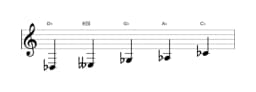 Sheet music of the D flat In-sen scale in three octaves (3)