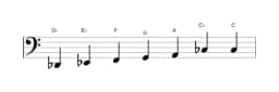 Sheet music of the D flat Leading whole tone scale in three octaves (2)
