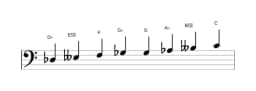 Sheet music of the D flat Purvi raga scale in three octaves (3)