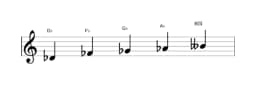 Sheet music of the D flat Vietnamese one scale in three octaves (4)