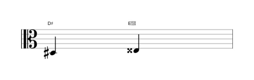 Sheet music of the Augmented second interval in three octaves (3)