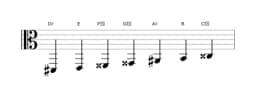 Sheet music of the D sharp Double harmonic lydian scale in three octaves (2)