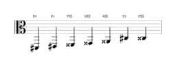 Sheet music of the D sharp Leading whole tone scale in three octaves (2)