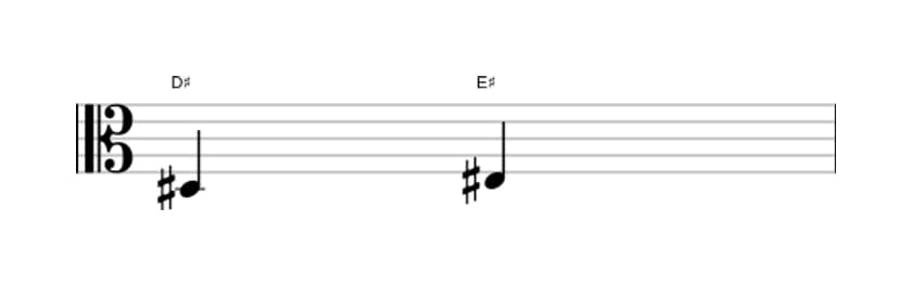 Sheet music of the Major second interval in three octaves (3)