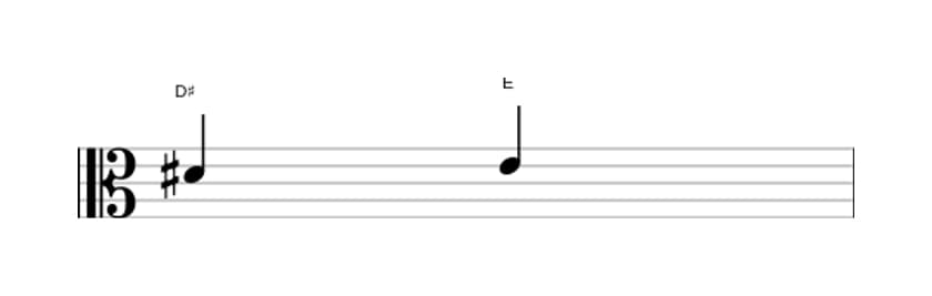 Sheet music of the Minor second interval in three octaves (4)