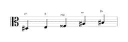 Sheet music of the D sharp Scriabin scale in three octaves (3)