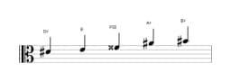 Sheet music of the D sharp Scriabin scale in three octaves (4)