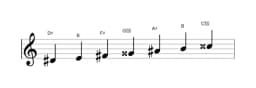 Sheet music of the D sharp Todi raga scale in three octaves (4)