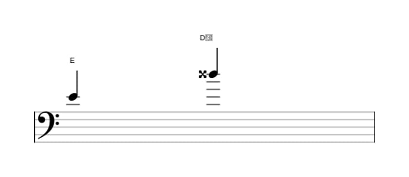 Sheet music of the Augmented seventh interval in three octaves (4)