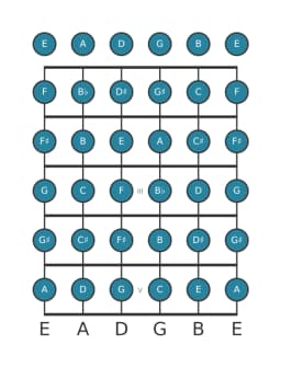 Guitar scale for E Chromatic in position 0