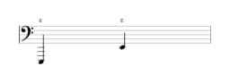 Sheet music of the note E in multiple octaves (1)