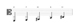 Sheet music of the E Scriabin scale in three octaves (2)