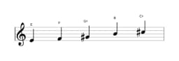 Sheet music of the E Scriabin scale in three octaves (4)
