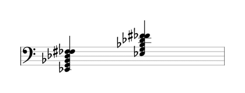 Sheet music of E flat Dominant seventh flat ninth sharp ninth in three octaves (2)