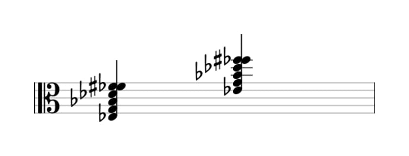 Sheet music of E flat Dominant seventh flat ninth sharp ninth in three octaves (3)