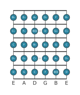 Guitar scale for E flat Chromatic in position 5