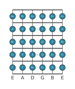 Guitar scale for F Chromatic in position 3