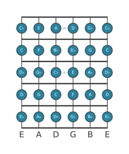 Guitar scale for F Chromatic in position 6