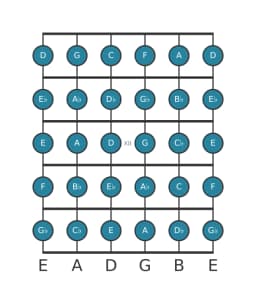 Guitar scale for F Chromatic in position 9