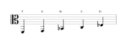 Sheet music of the F Egyptian scale in three octaves (2)