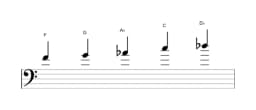 Sheet music of the F Hirajoshi scale in three octaves (4)