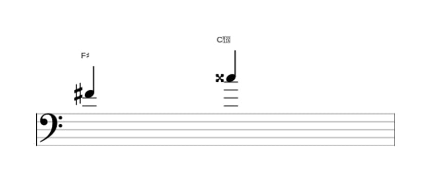 Sheet music of the Augmented fifth interval in three octaves (4)