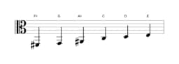 Sheet music of the F sharp Mystery sharp first scale in three octaves (2)