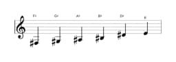 Sheet music of the F sharp Prometheus scale in three octaves (3)
