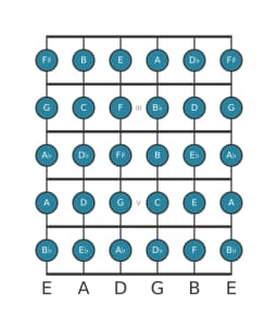Guitar scale for G Chromatic in position 1