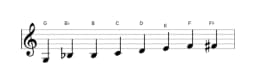Sheet music of the G Kafi raga scale in three octaves (3)