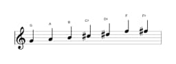 Sheet music of the G Leading whole tone scale in three octaves (4)