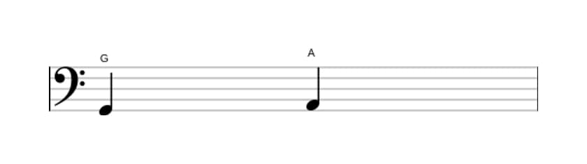 Sheet music of the Major second interval in three octaves (2)