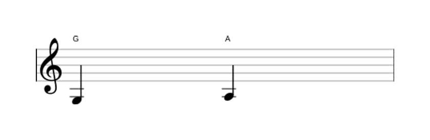 Sheet music of the Major second interval in three octaves (3)
