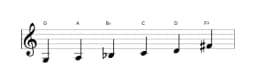 Sheet music of the G Minor hexatonic scale in three octaves (3)