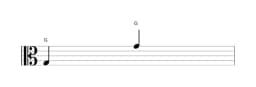 Sheet music of the note G in multiple octaves (3)