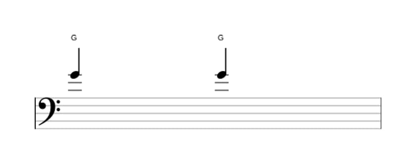 Sheet music of the Perfect unison interval in three octaves (4)