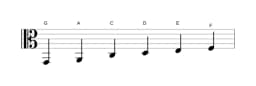 Sheet music of the G Piongio scale in three octaves (2)