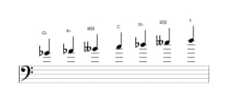 Sheet music of the G flat Hungarian minor scale in three octaves (4)