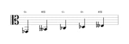 Sheet music of the G flat Vietnamese one scale in three octaves (2)