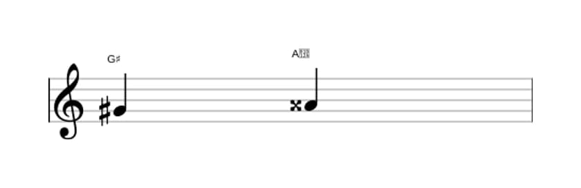 Sheet music of the Augmented second interval in three octaves (4)