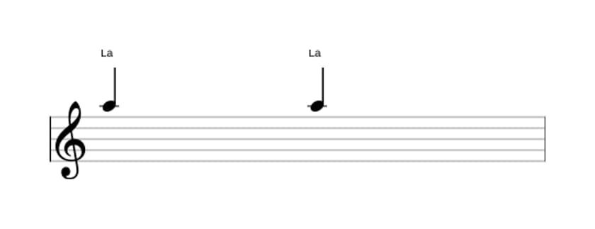 Partitura del intervalo Prima justa en tres octavas (5)