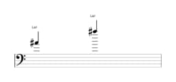 Partitura de la nota La sostenido en múltiples octavas (4)