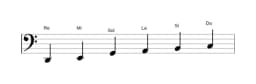 Partitura de la escala Re Piongio en tres octavas (2)